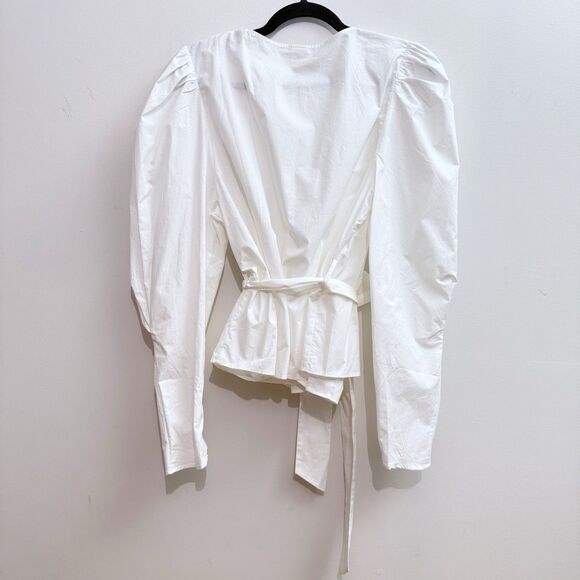 NEW H&M Women’s Large White Poplin Cotton Wrap Waist Belt Tie Blouse Top - Picture 9 of 9